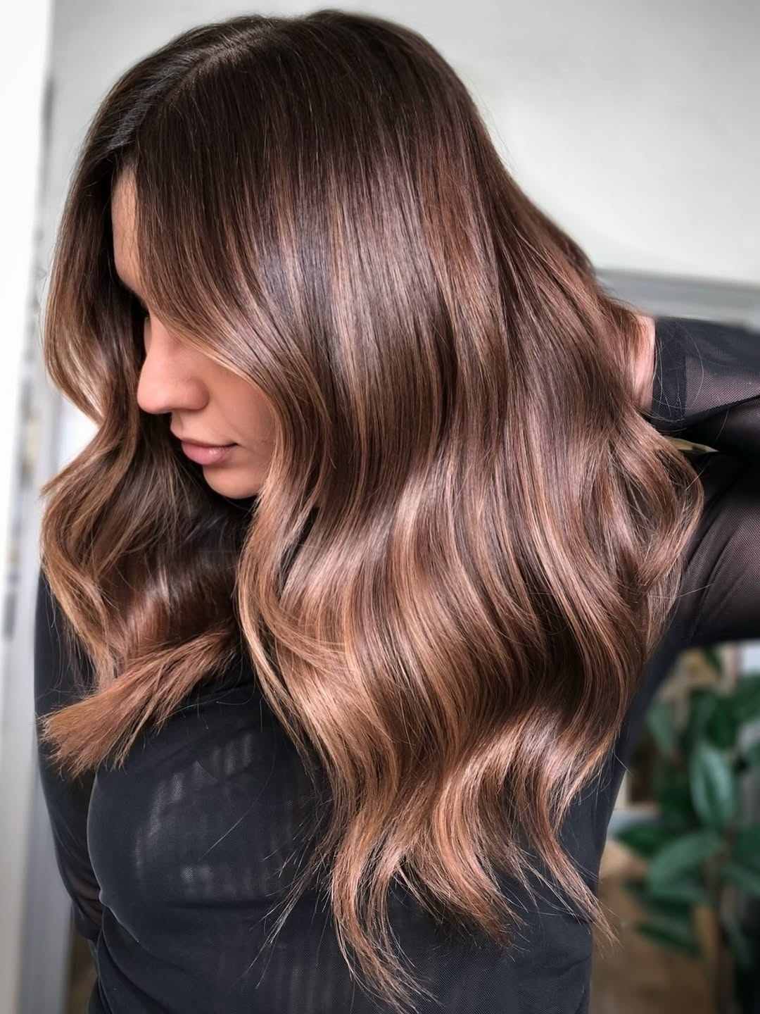 Warm Balayage Blend For Glossy Brunette Waves