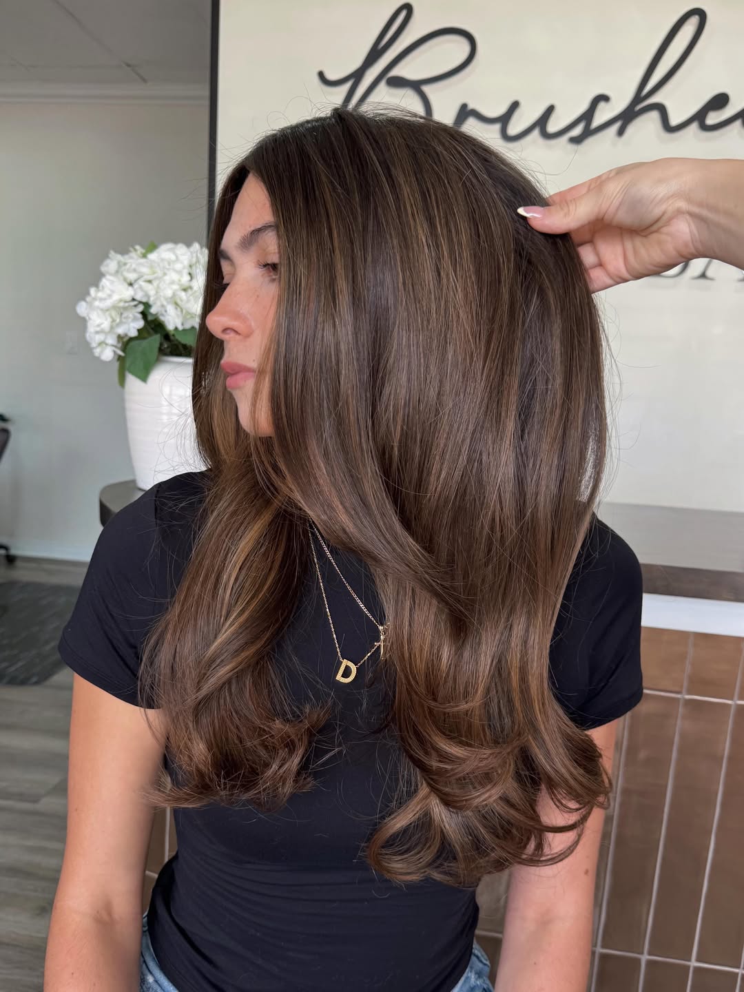 Warm Balayage With Soft Waves On Brunette