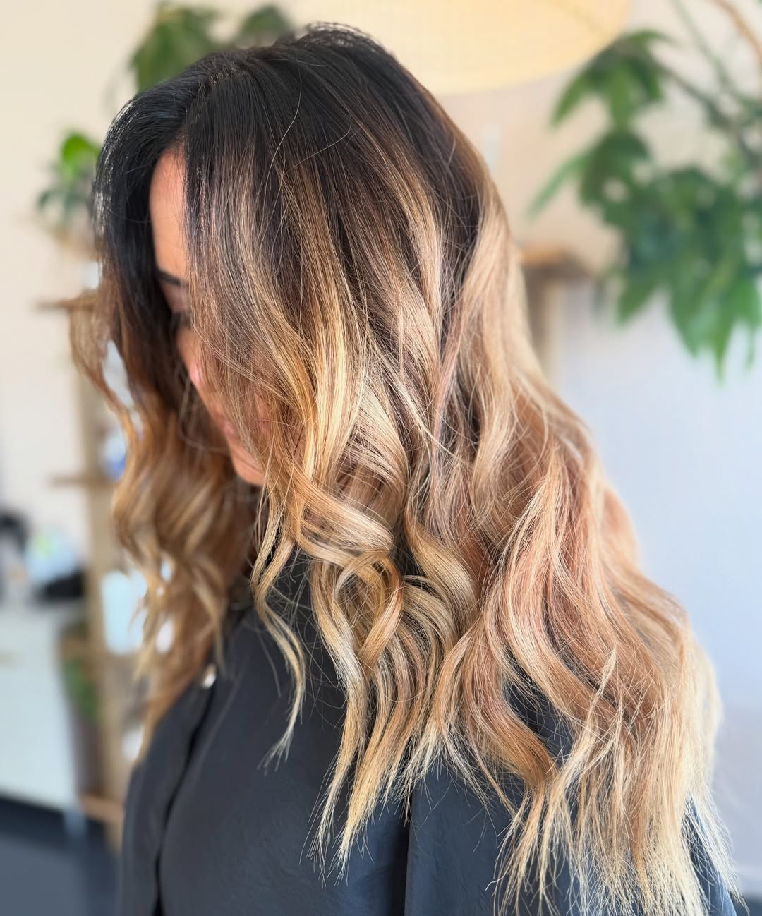 Warm Blonde Balayage Long Layered Waves