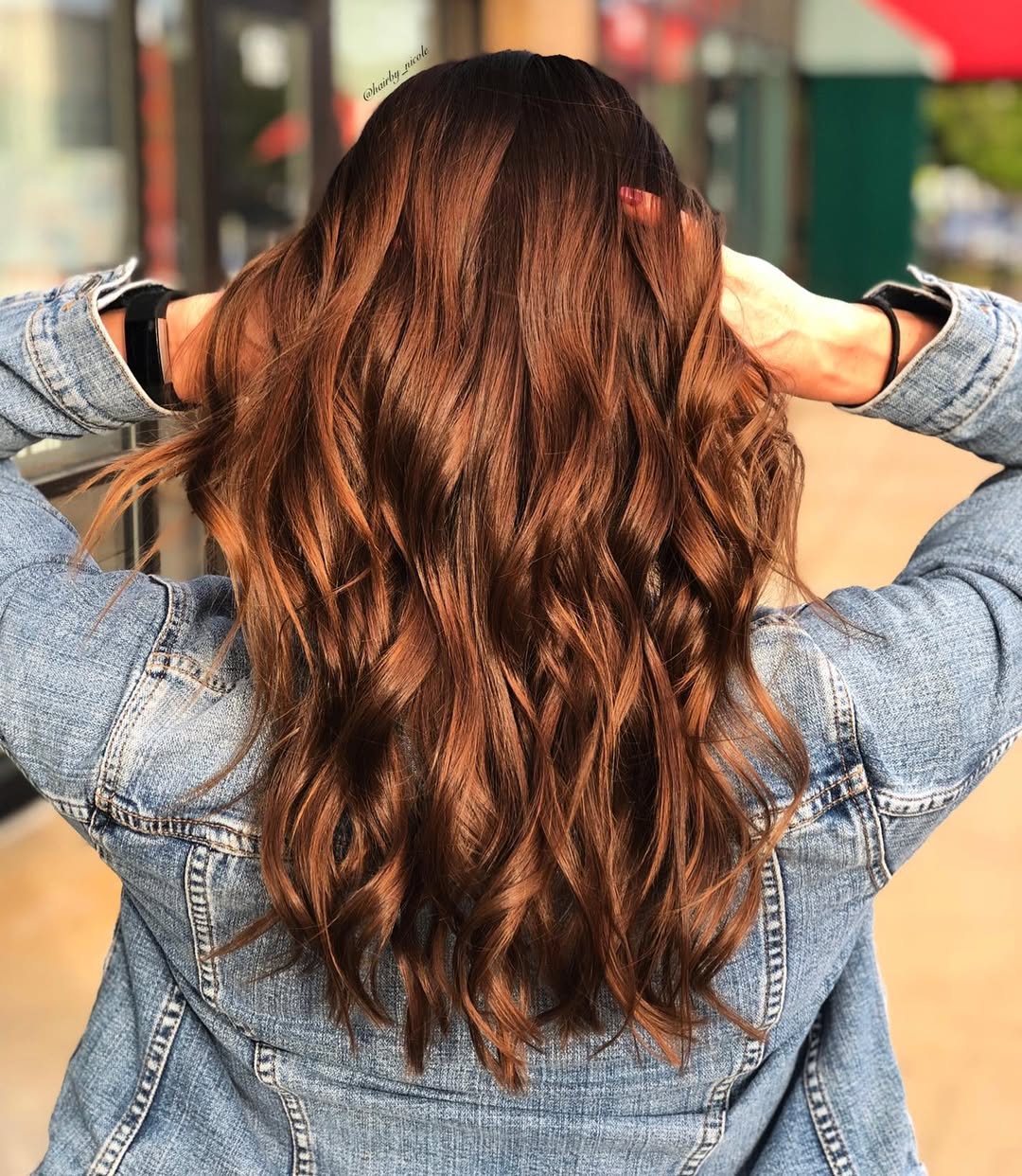 Warm Chestnut Balayage With Loose Beach Waves