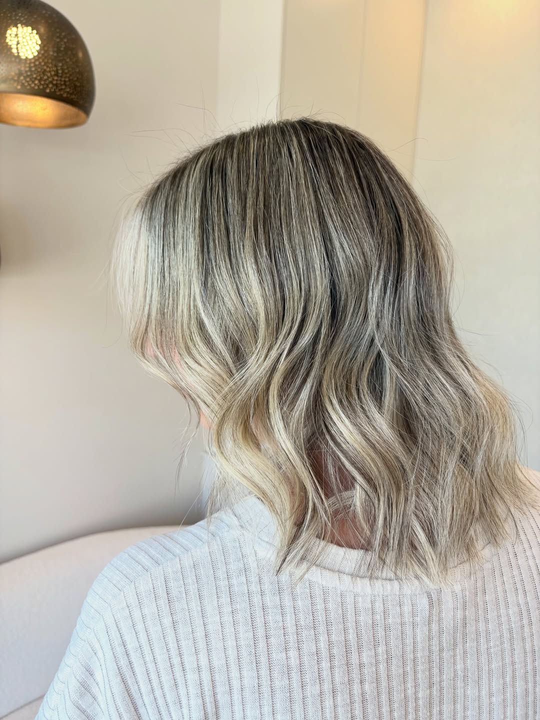 Wavy Ash Blonde Lob With Shadow Root