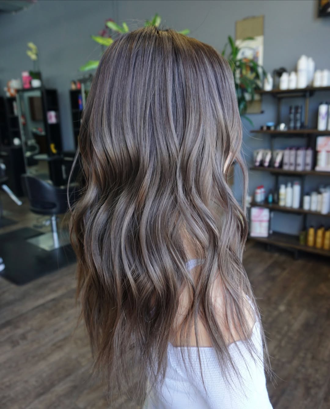 Wavy Ash Brown Color Melt With Shadow Root