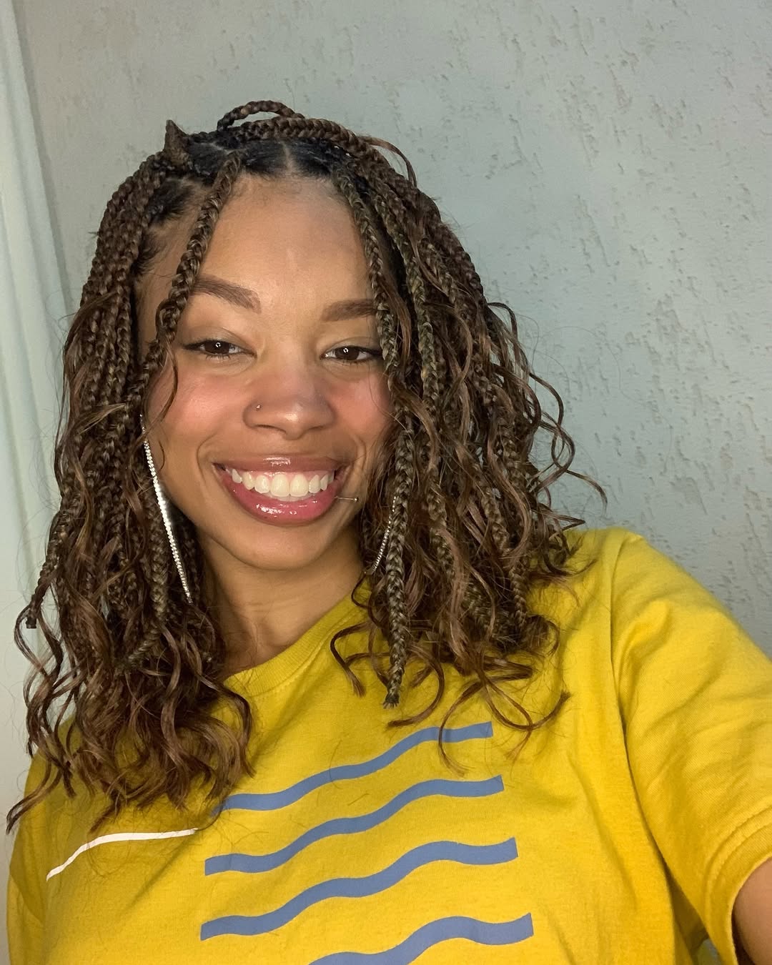 Wavy Brown Box Braids Collarbone Bob