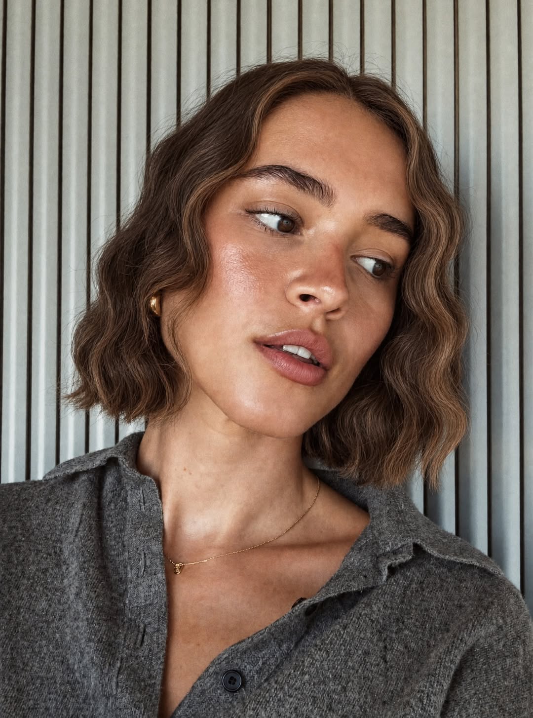 Wavy Chin Length Bob With Subtle Highlights