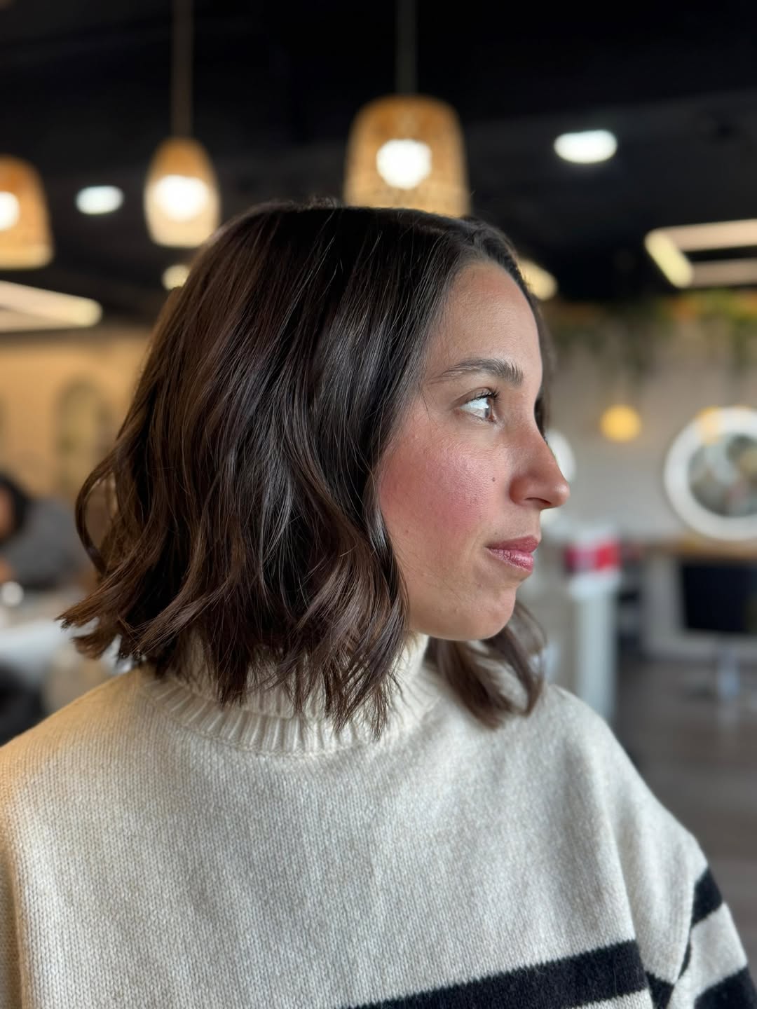 Wavy Chocolate Brunette Chin-Length Bob