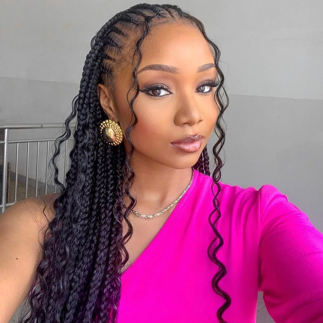 Wavy Fulani Braids With Face Framing Tendrils