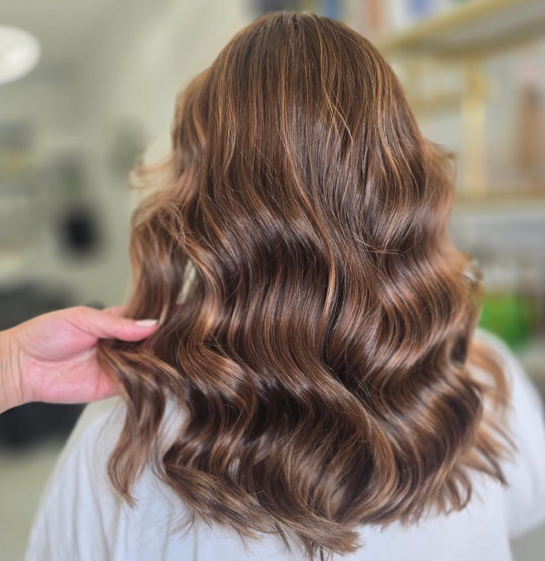 Wavy Honey Brown Balayage With Shoulder Length Volume
