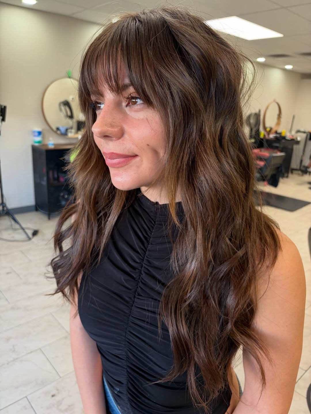Wavy Mocha Shag With Full Fringe