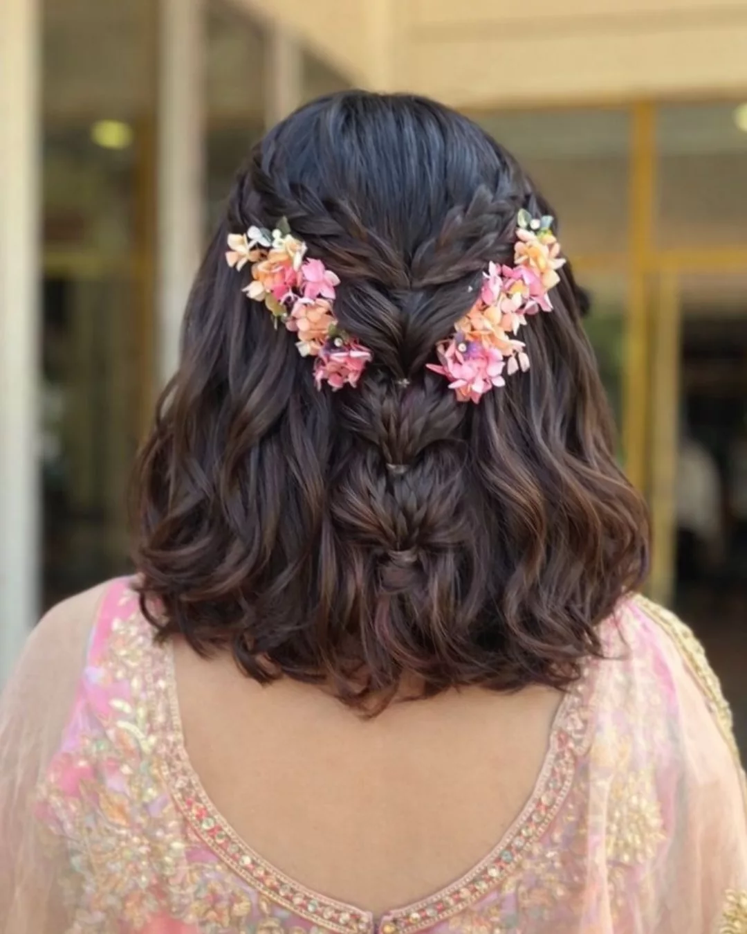 Wavy Romantic Half-Up Braids With Floral Clips