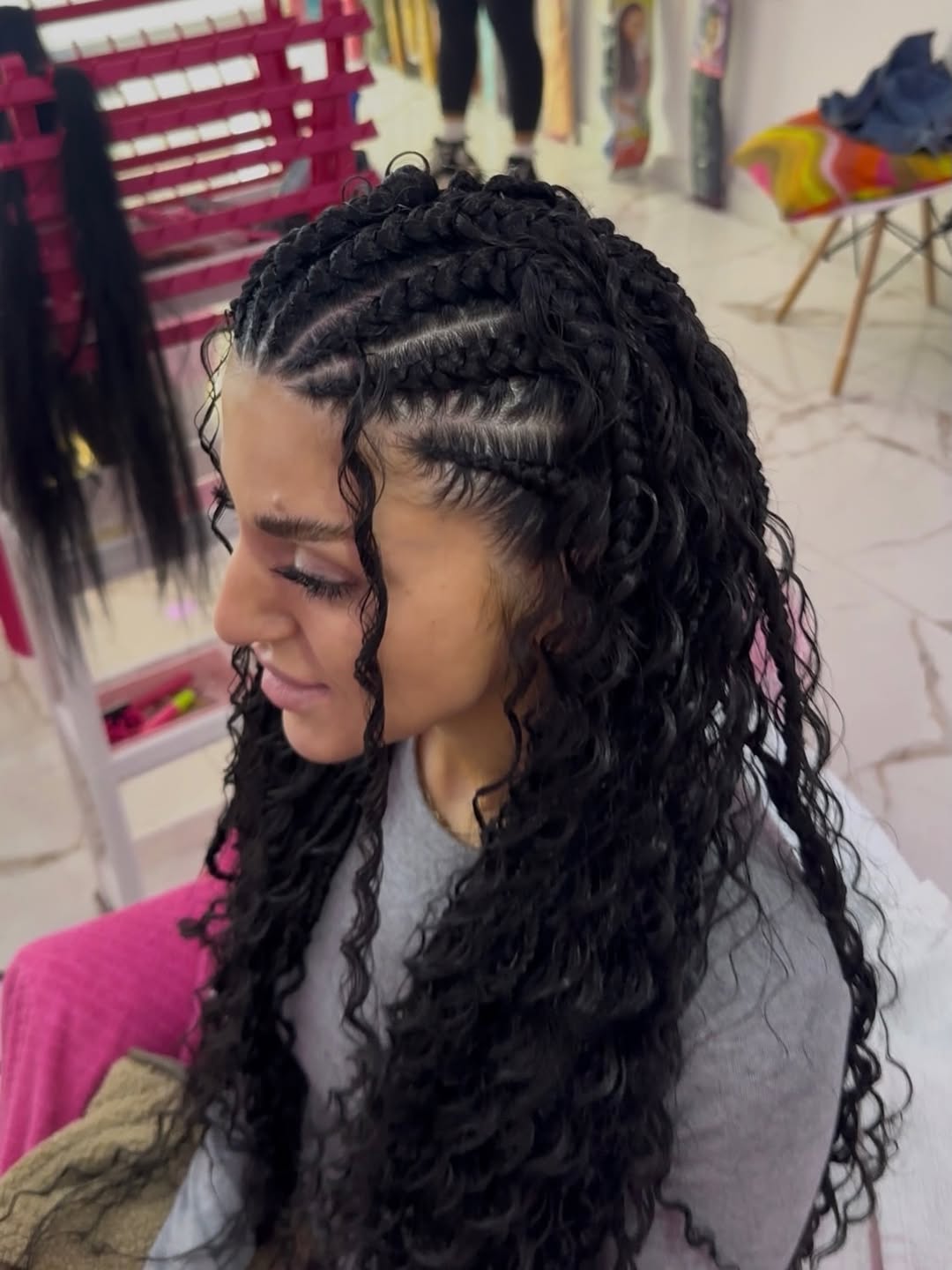 Wet Look Fulani Braids With Curly Extensions