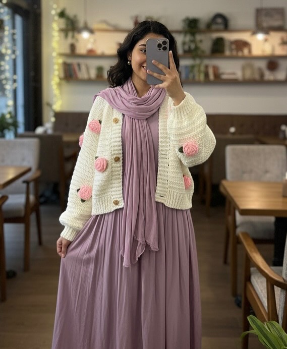 Whimsical Floral Cardigan With Flowy Lilac Maxi Dress