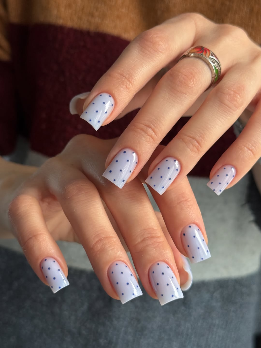 Whimsical Lavender Polka Dot Square Nails