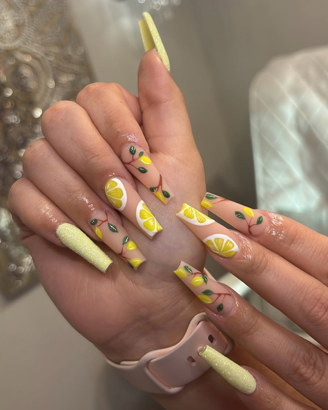 Zesty Lemon Art Long Coffin Nails