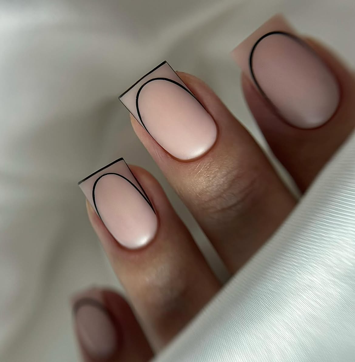 Abstract Black Line Matte Nude Square Nails