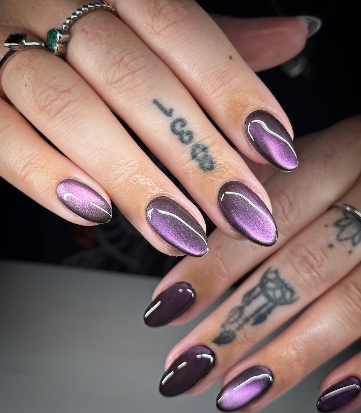 Amethyst Cat Eye Oval Nails
