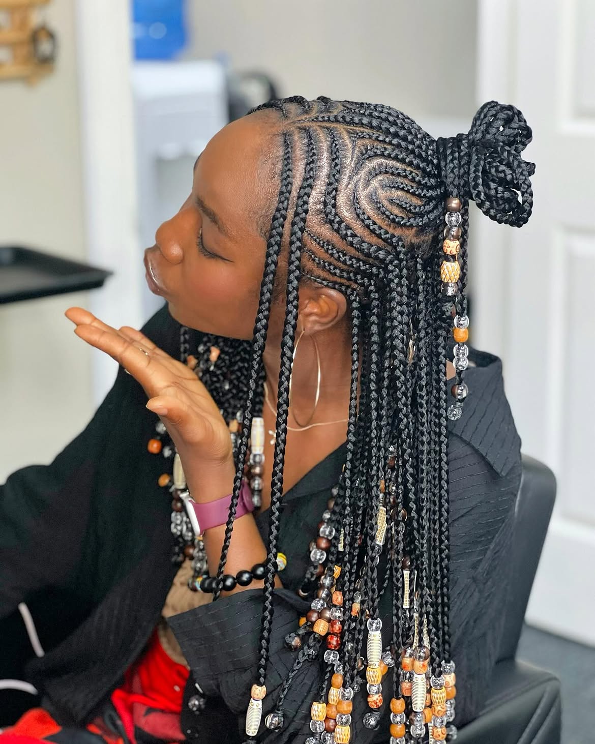 Artistic Fulani Braids With Beaded Bun