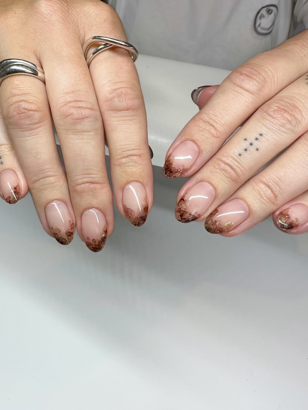 Autumn Abstract Swirl Almond Nails