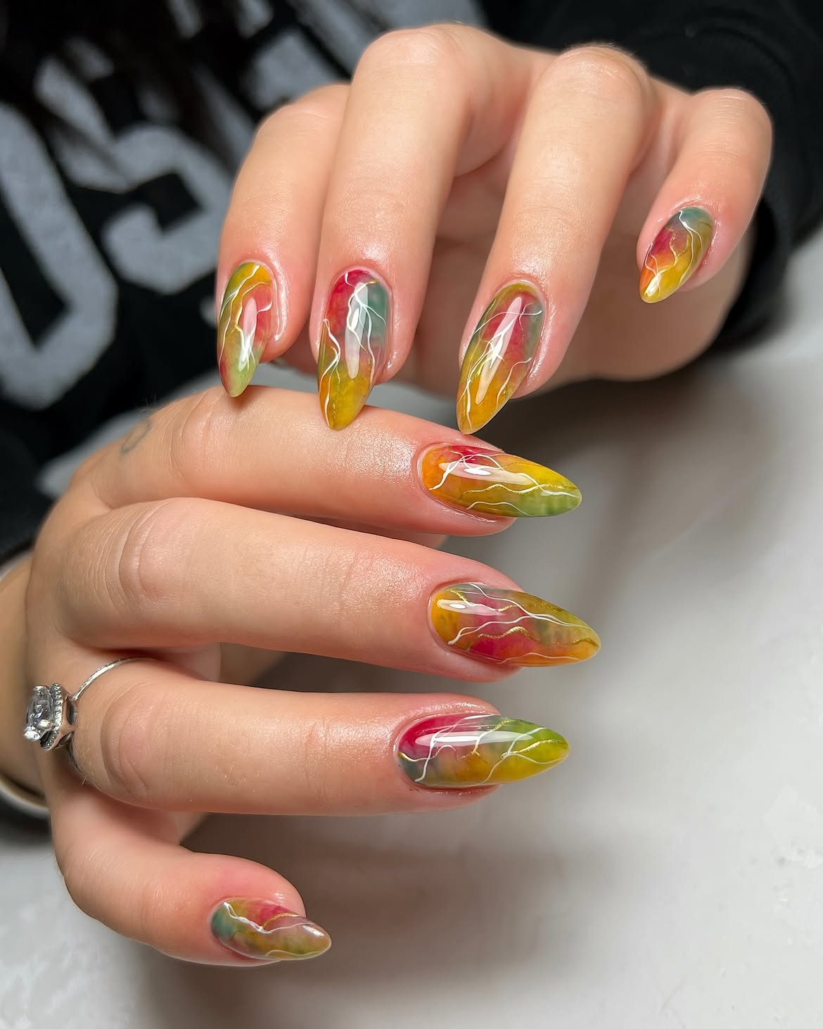 29 Stunning Fall Leaves Nail Ideas You Need To Try Now 8 Autumn Leaves Swirl Almond Nails