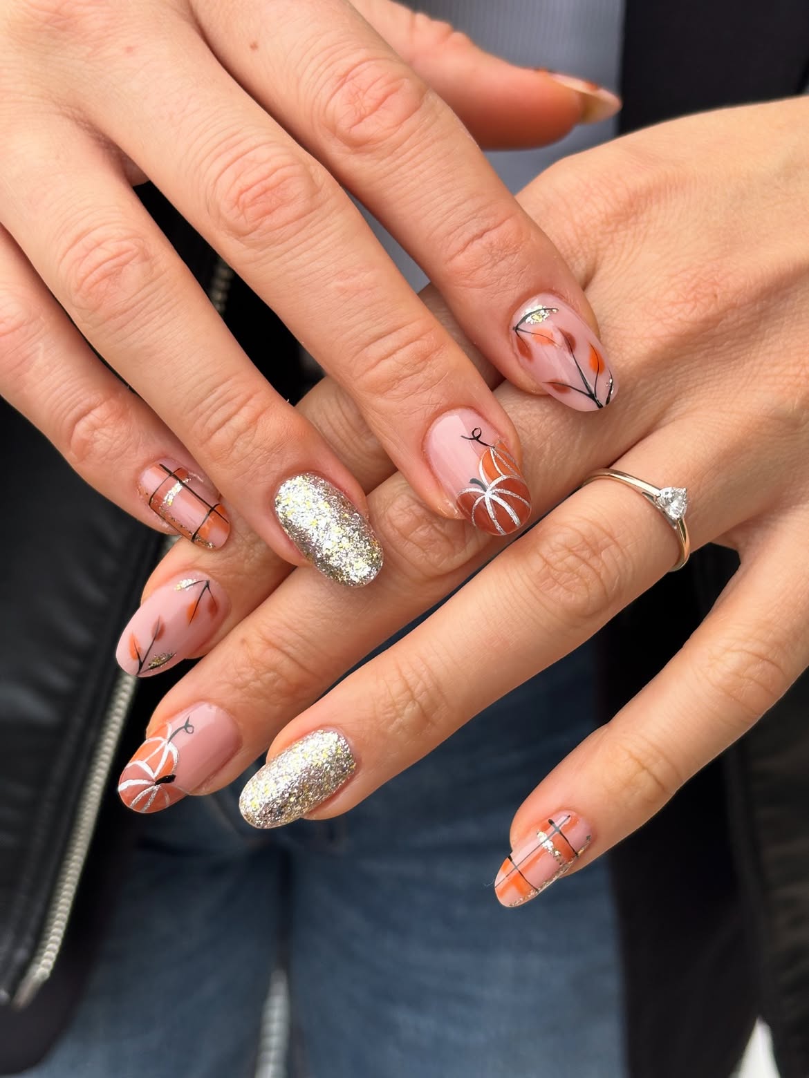 28 Stunning Pumpkin Nail Ideas for a Chic Fall Look 24 Autumn Pumpkin Plaid Glitter Almond Nails