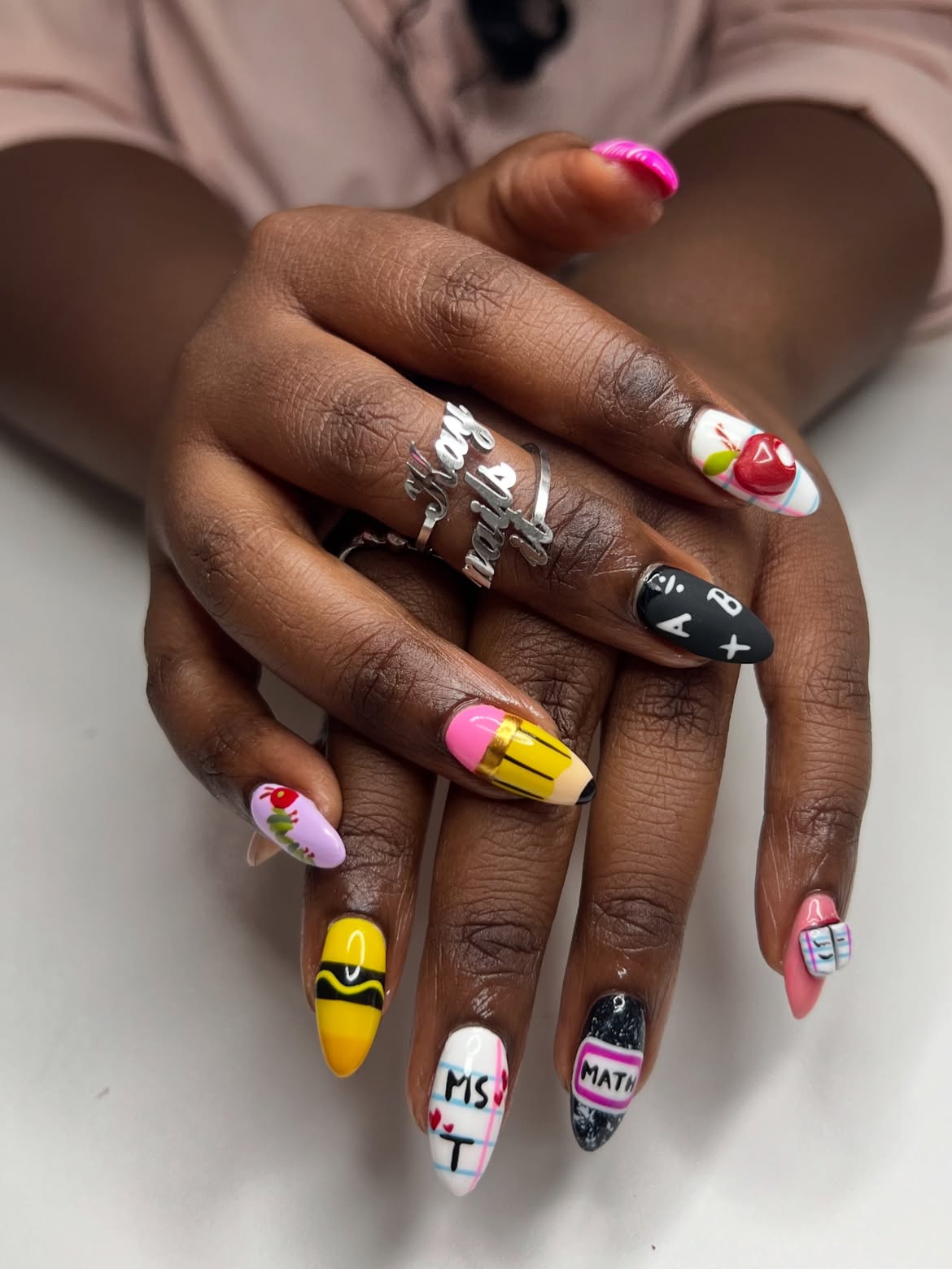 Back to School Pencil and Apple Nail Art