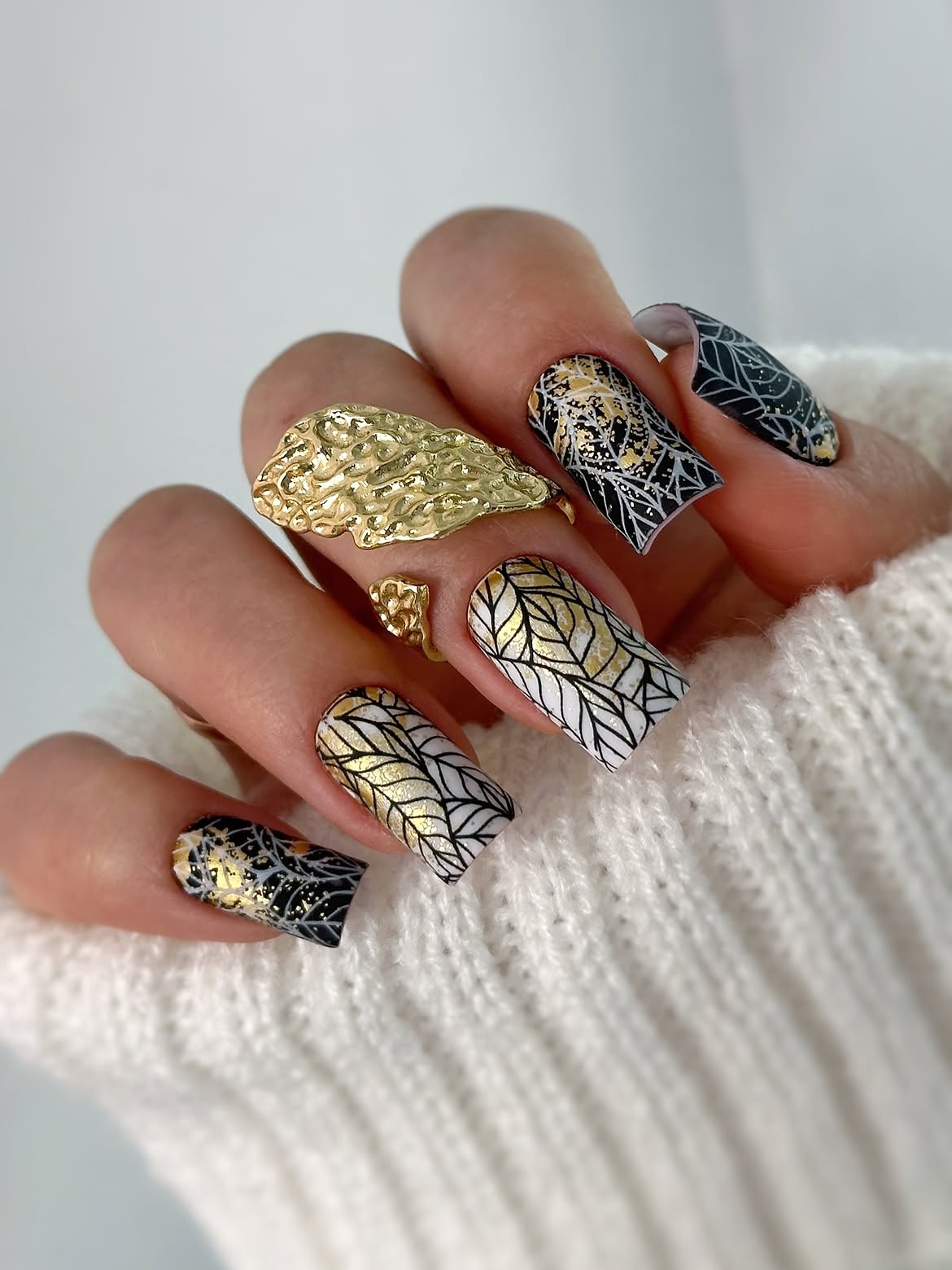 Black and Gold Leaf Geometric Art