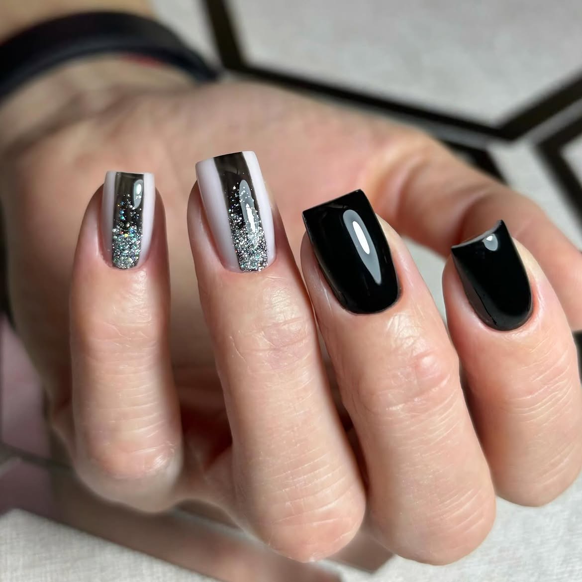 Black and White French Glitter Side Split