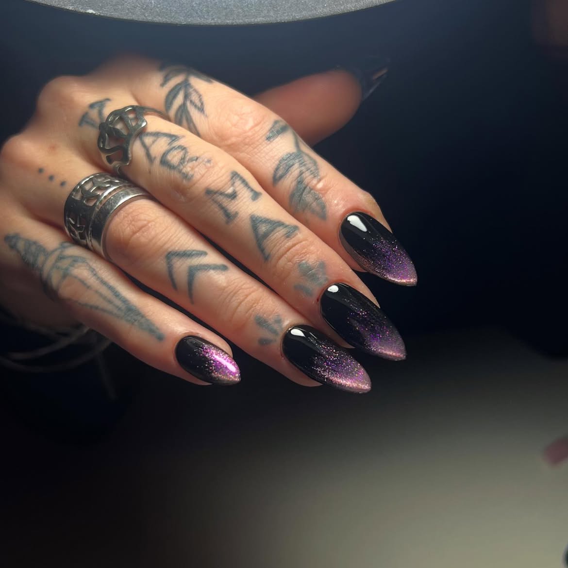 Black Cat Eye Ombre Stiletto Nails