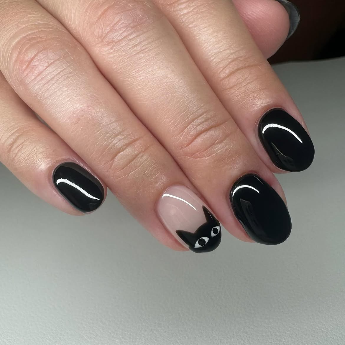 Black Cat Peek-a-Boo Halloween Nails