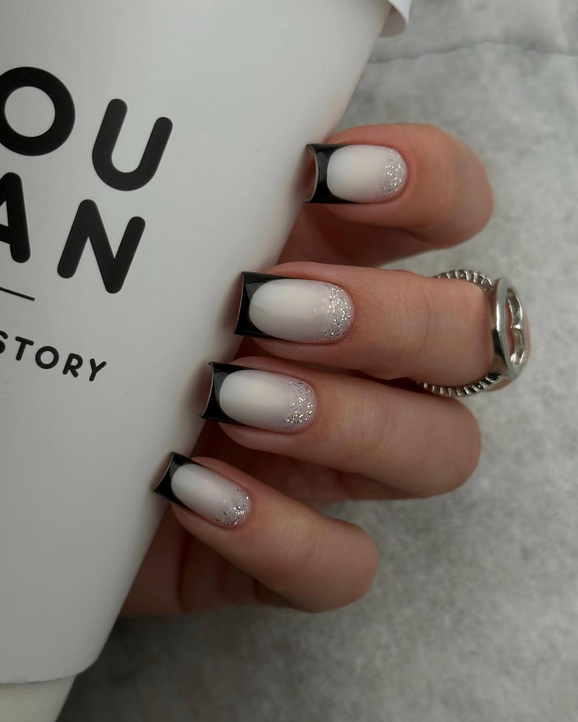 Black French Tip Glitter Ombre Nails