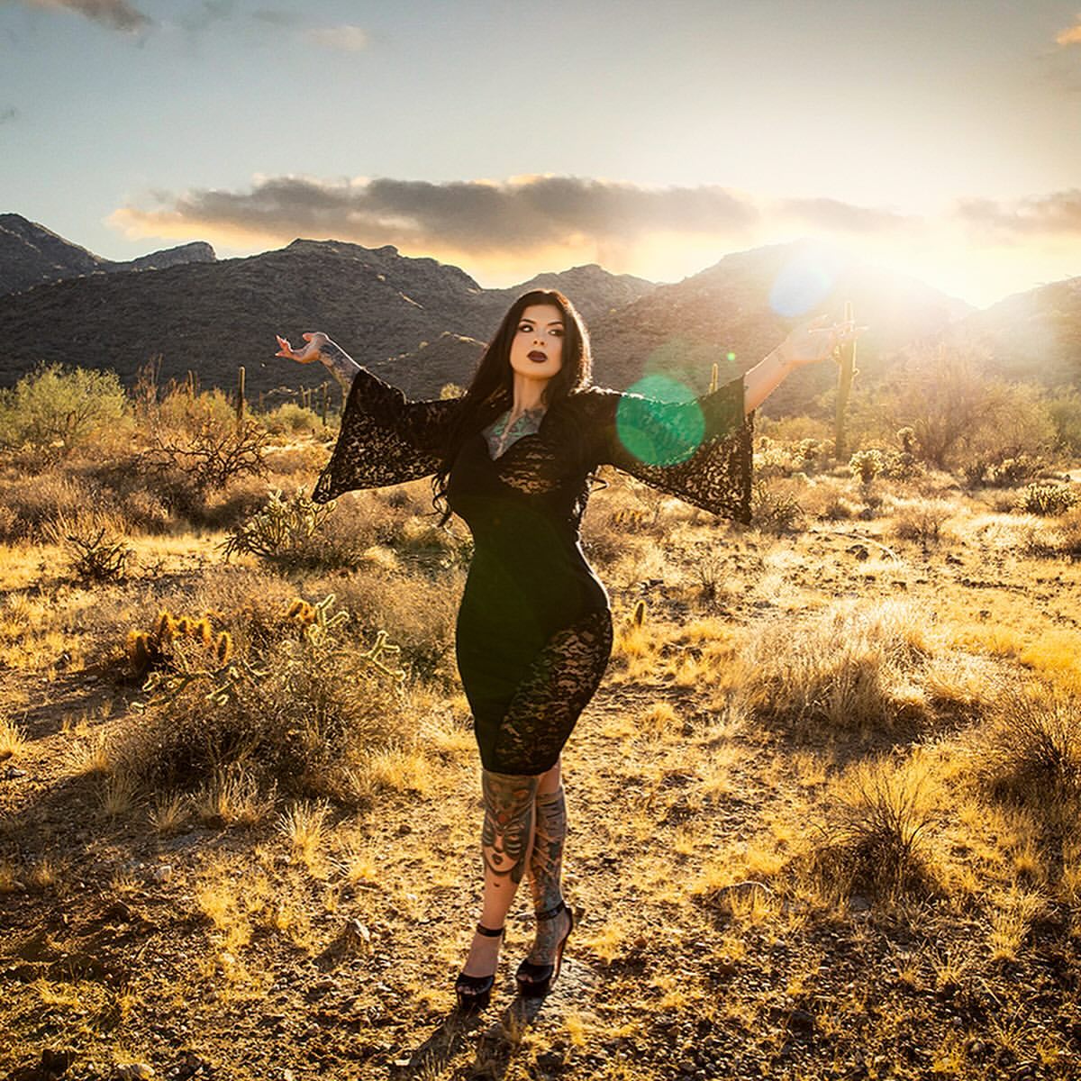 Black Lace Bell Sleeve Mini Dress With Strappy Heels