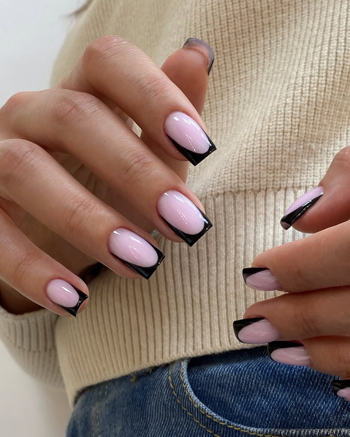 Black Tip Pink Milky French Nails