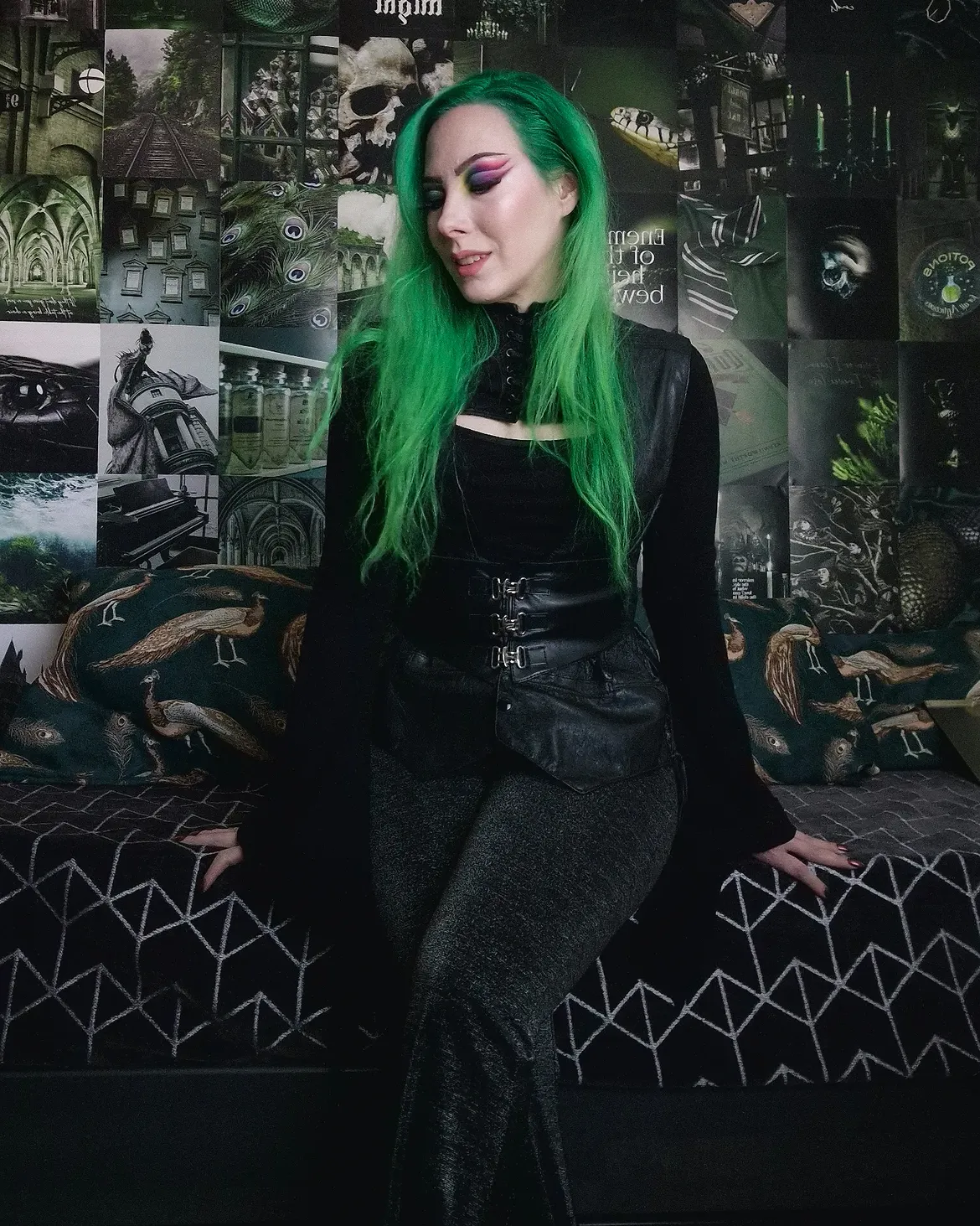 Black Velvet Cutout Top With Faux Leather Corset