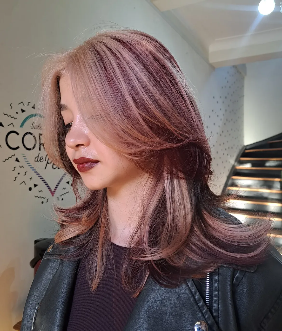 Blonde And Burgundy Mullet With Face Framing Layers