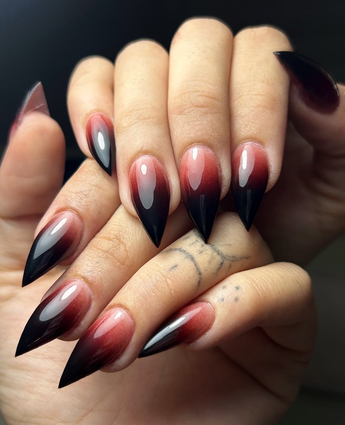 Bloody Ombre Stiletto Nails
