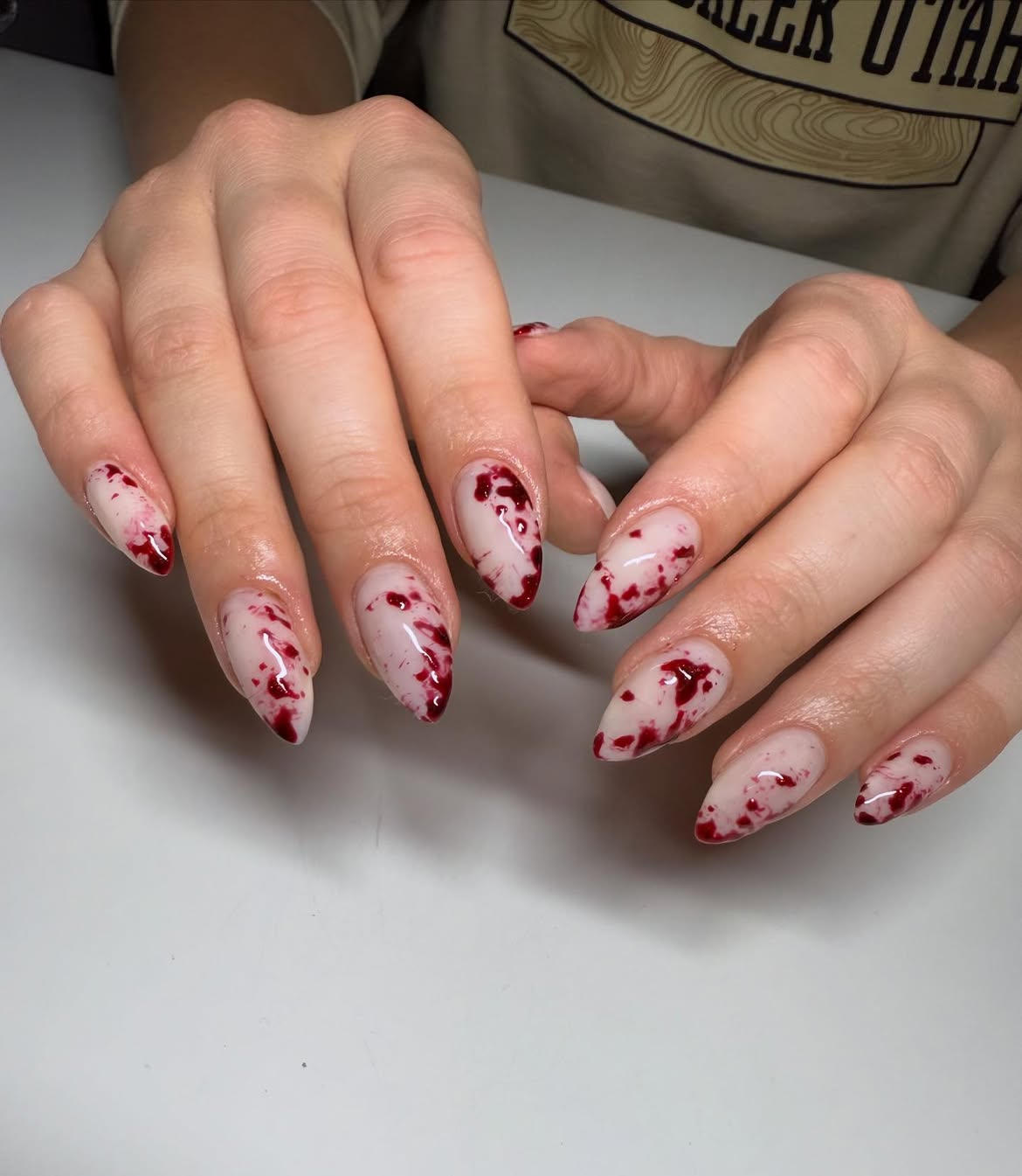 28 Spooktacular Halloween Nail Ideas You Need To Try 13 Bloody Splatter Stiletto Halloween Nails