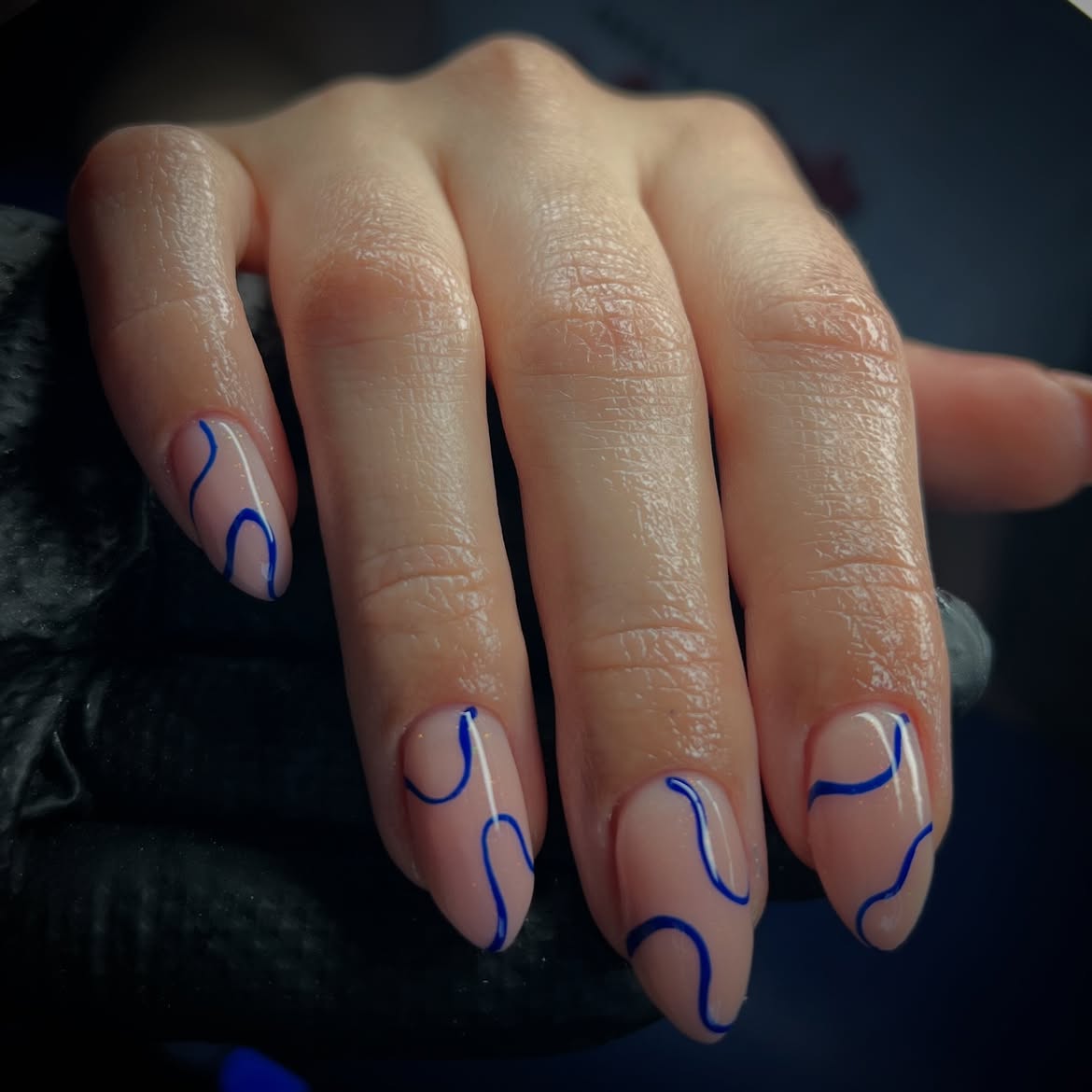 Blue Swirl Aura Almond Nails