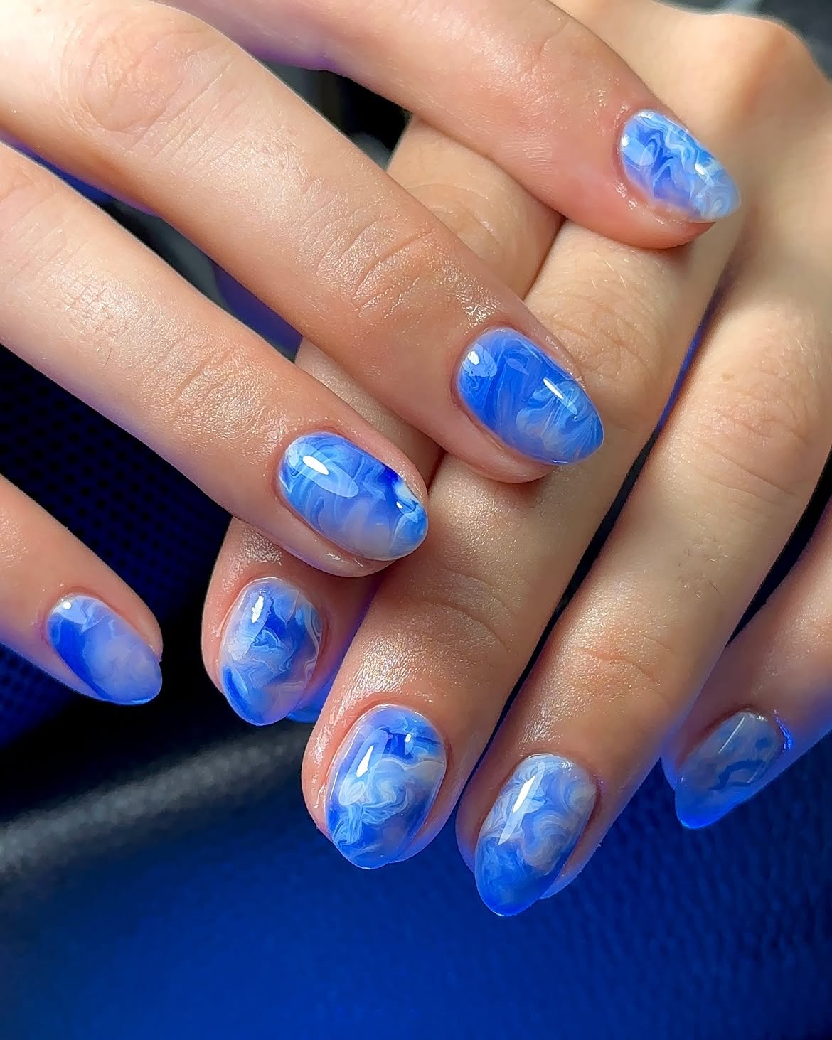 Blue Swirl Marble Gel Manicure