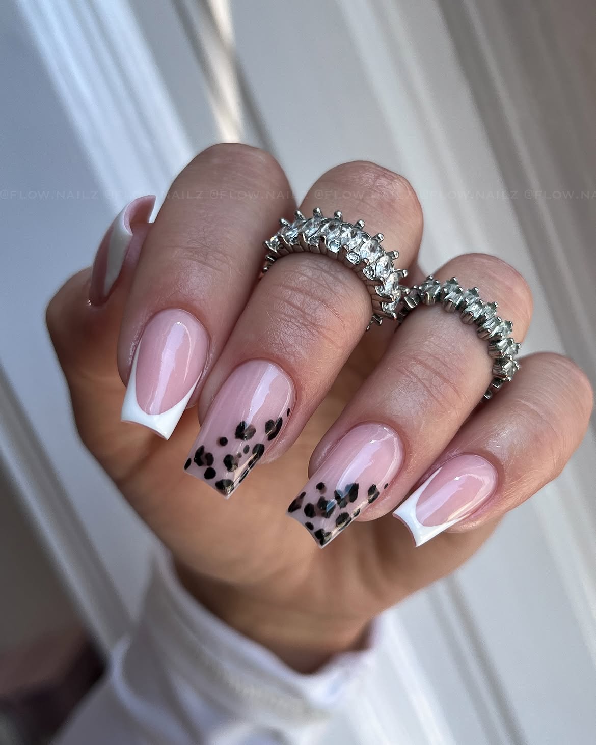 Blush Pink French with Black Cheetah Accents