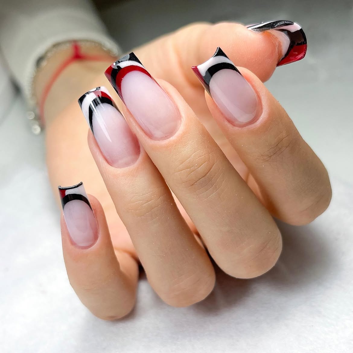 Bold Black and Red French Tip Acrylics