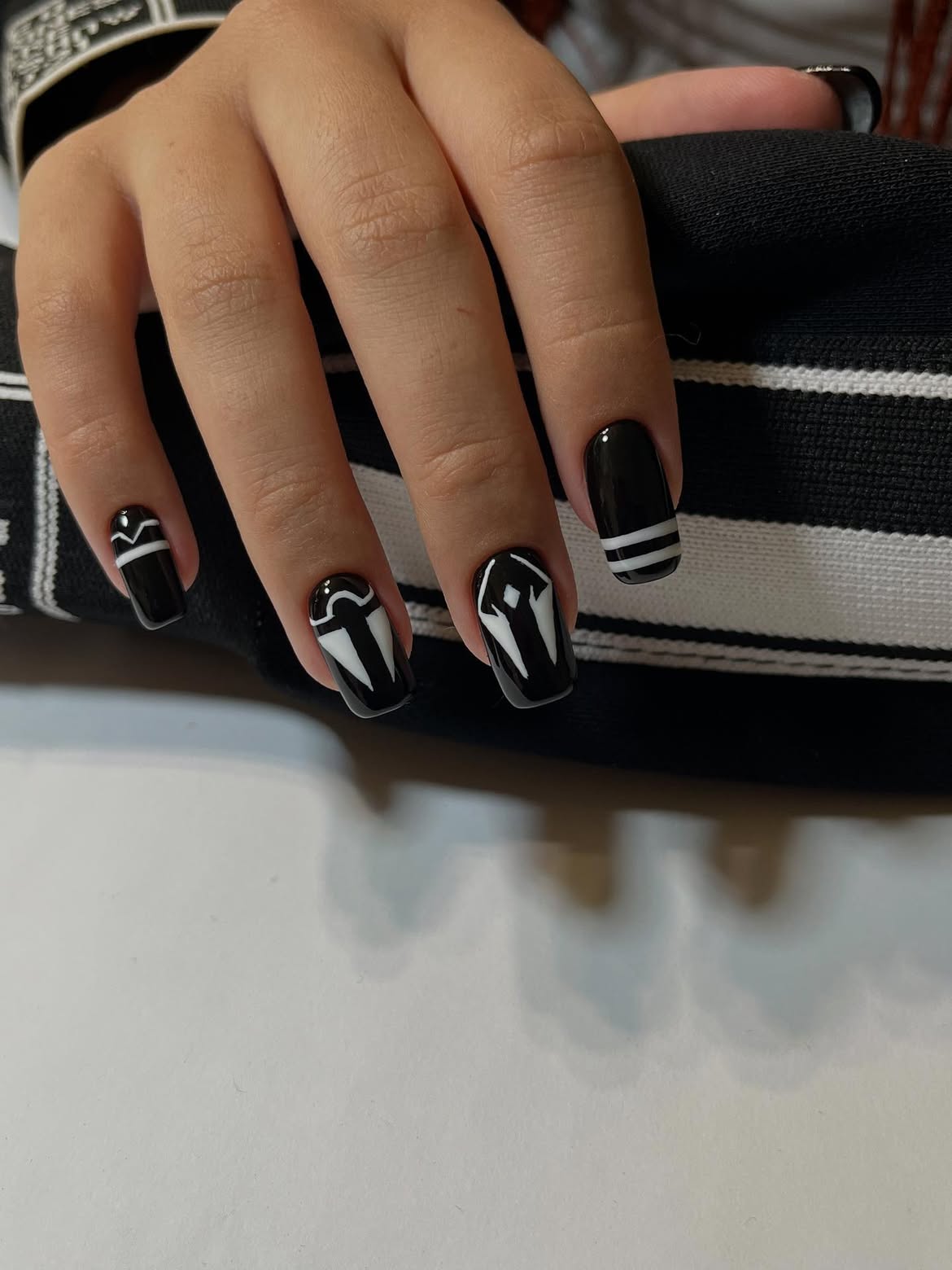 Bold Black & White Geometric French Tips
