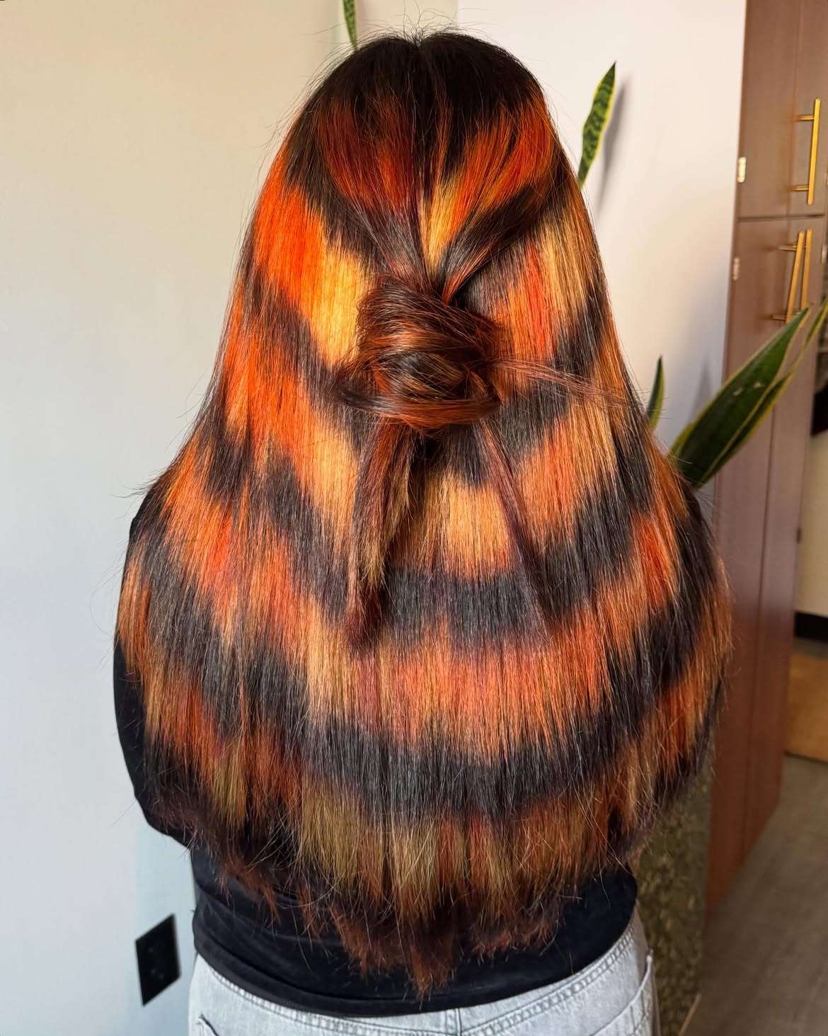 Bold Calico Stripes Orange And Black Balayage