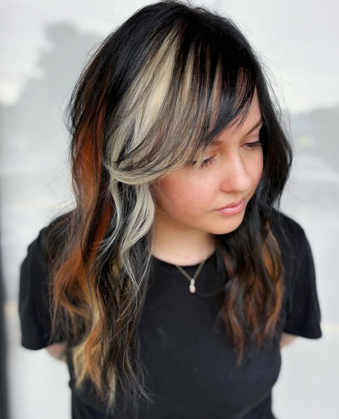 Bold Chunky Highlights With Wispy Bangs
