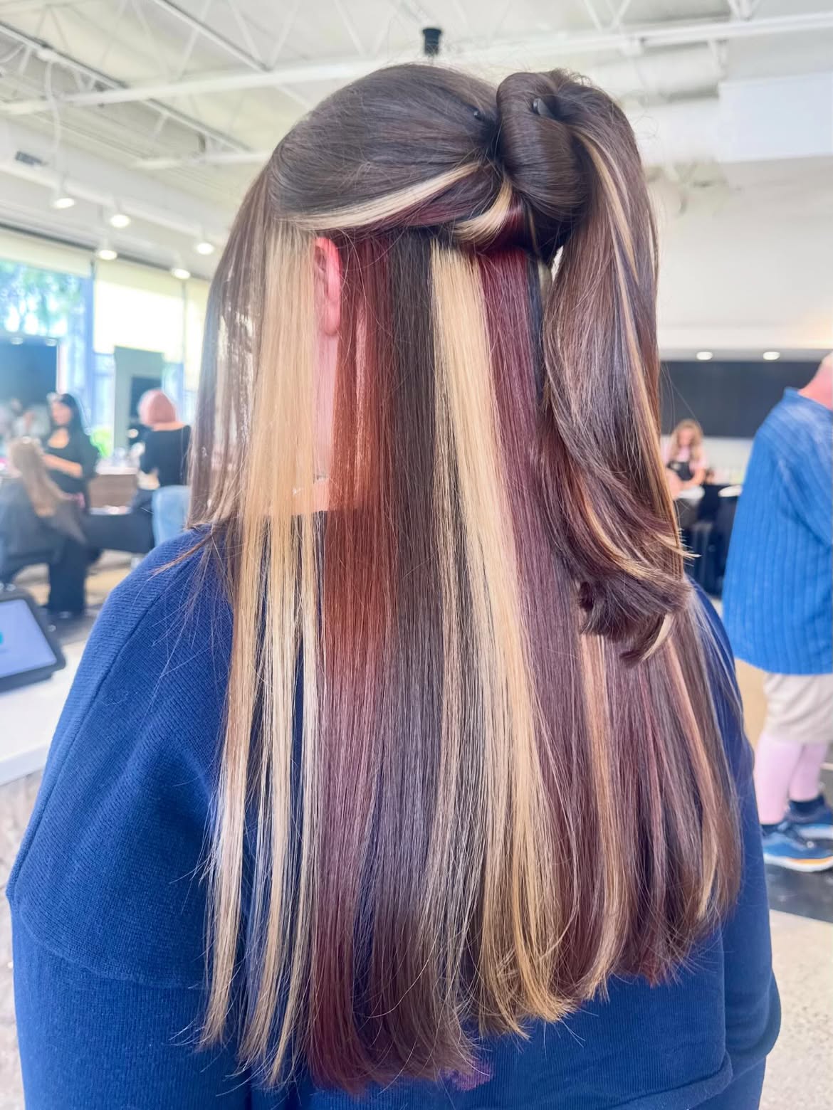 Bold Color Block Hair With High Pony