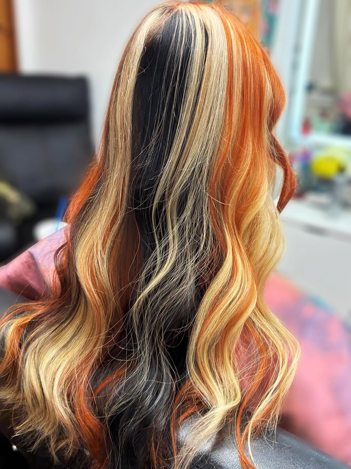 Bold Orange and Blonde Chunky Streaks