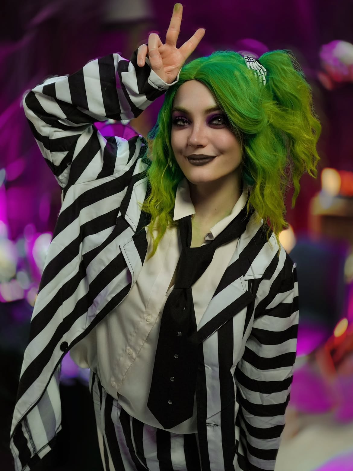 Bold Stripe Beetlejuice Inspired Halloween Cosplay