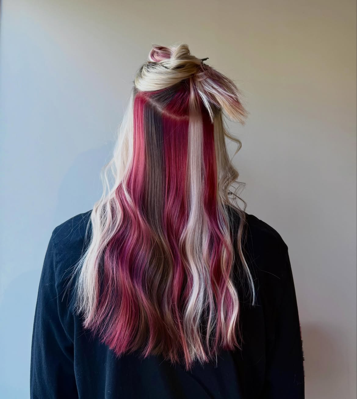 Bold Striped Pink And Blonde Layered Waves
