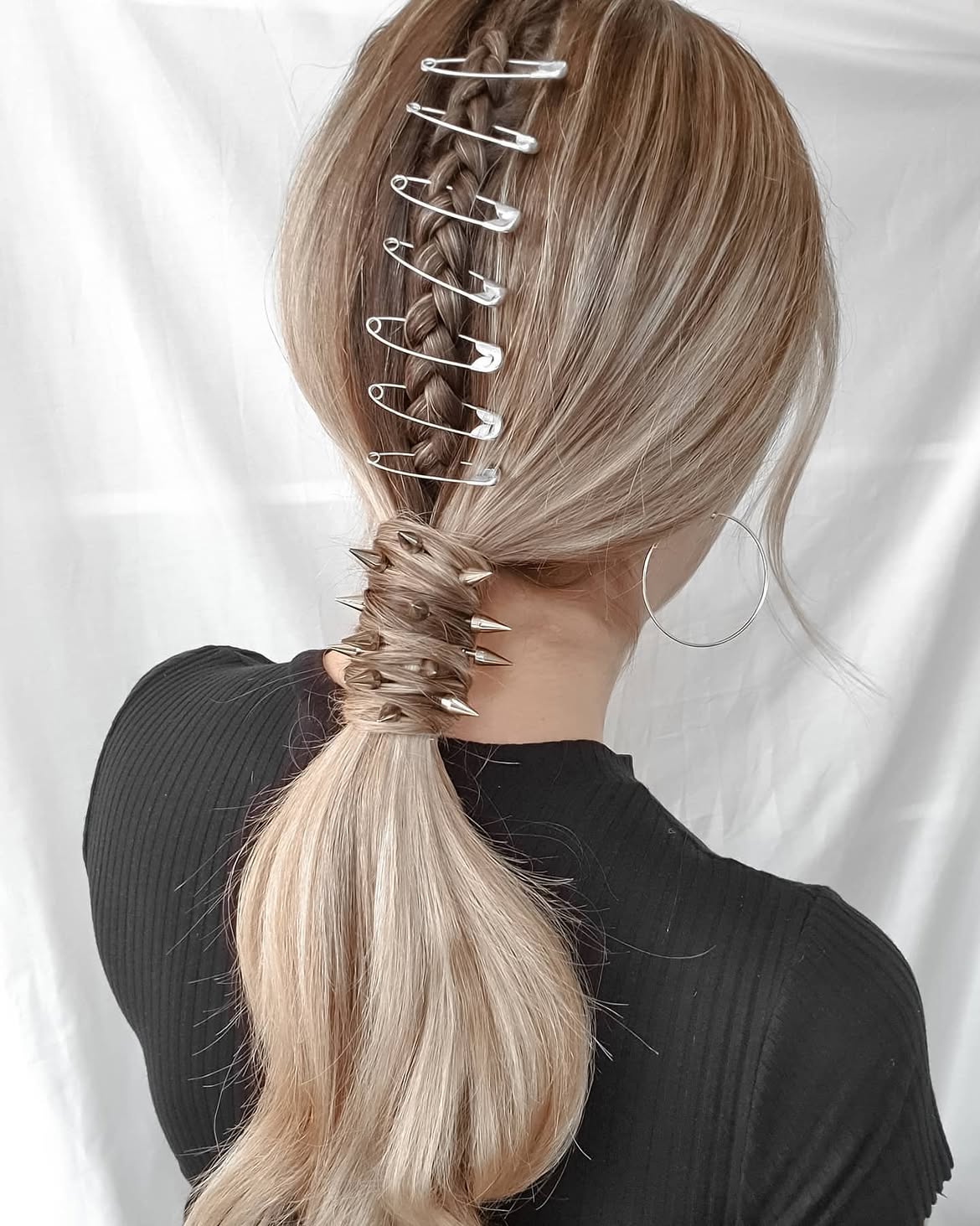Braided Punk Ponytail With Safety Pin Accent