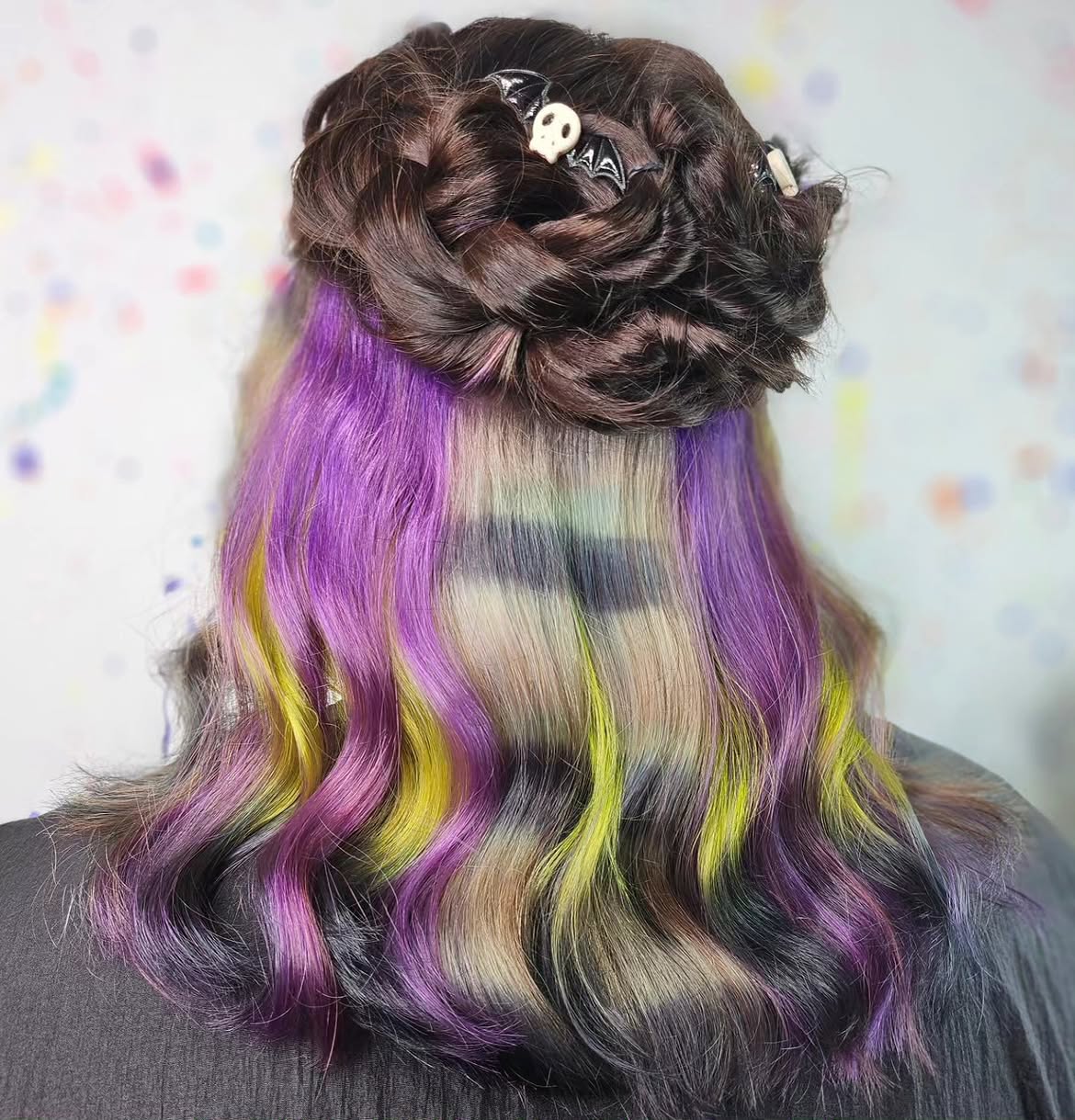 Braided Updo With Neon Halloween Hair Color