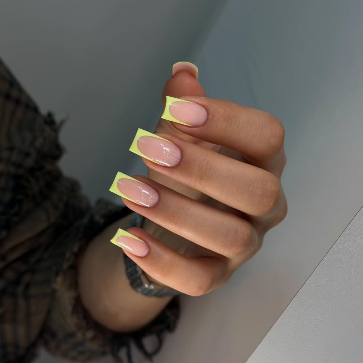 Bright Lime French Tip Square Nails