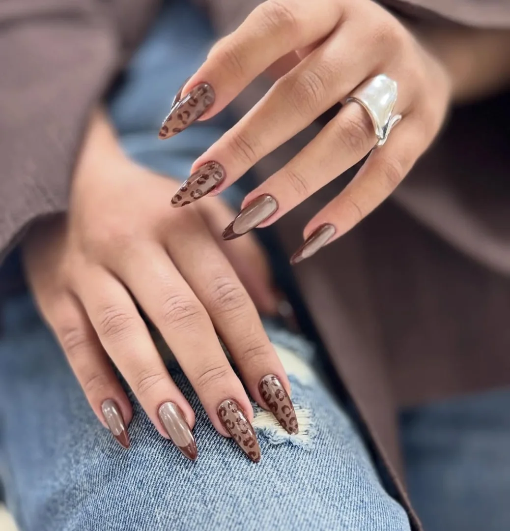 Brown Cheetah Print Luxe Stiletto Nails